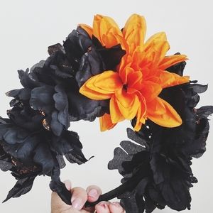 Black and orange flowers headband, perfect for spooky and Halloween season